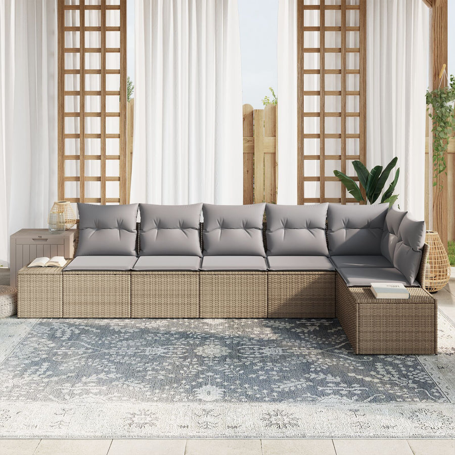6-Delige Tuin Sofa Set Met Kussens Poly Rattan Beige en grijs zonder tafel