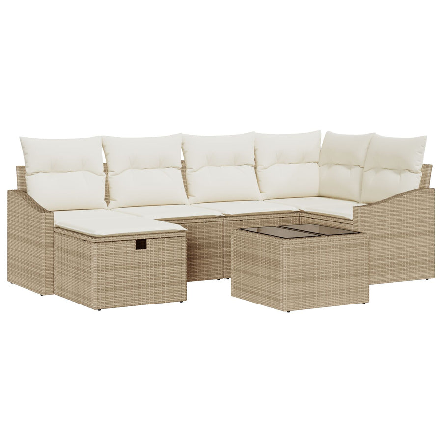 7 Stuks Tuin Sofa Set Met Kussens Beige Poly Rattan