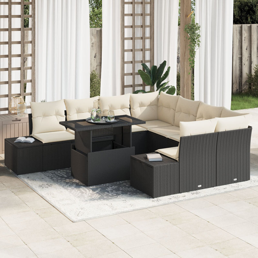9-Delige Tuinsofaset Met Kussens Zwart Poly Rattan