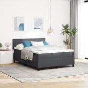 Box Spring Bed Dark Grey and White 140 x 200 cm Cotton Fabric