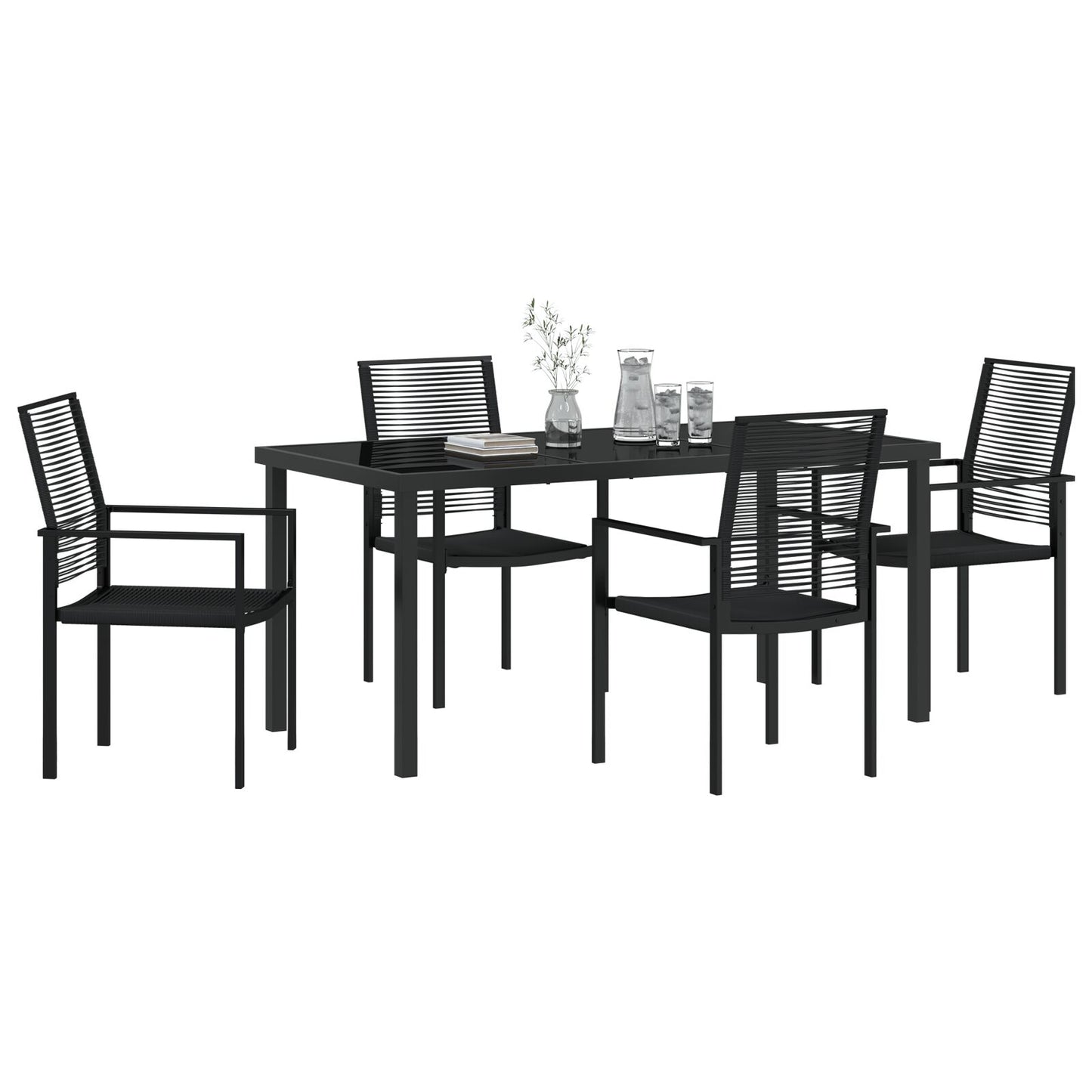 5 Delige Tuin Eetset Zwart Pvc Riet