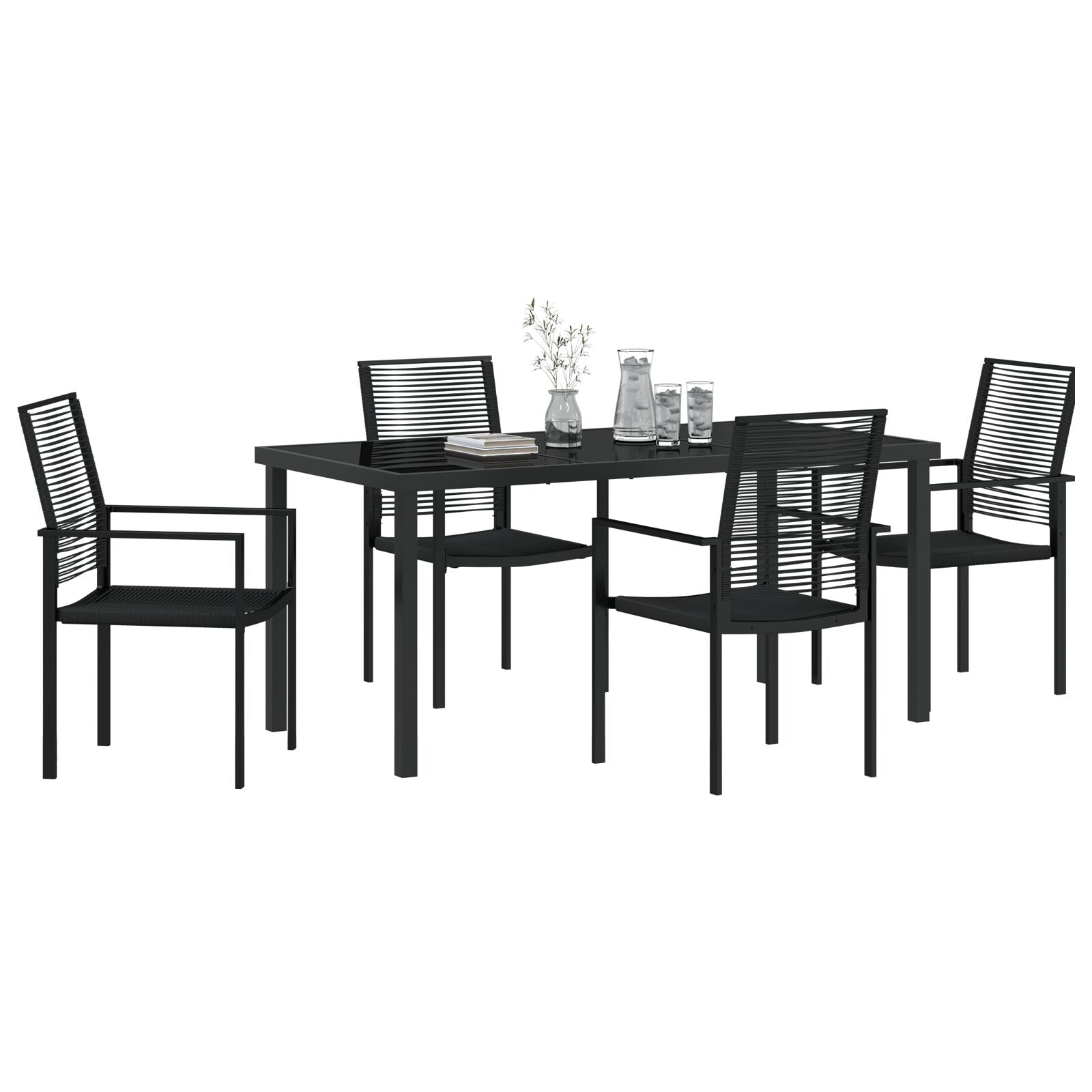 5 Delige Tuin Eetset Zwart Pvc Riet