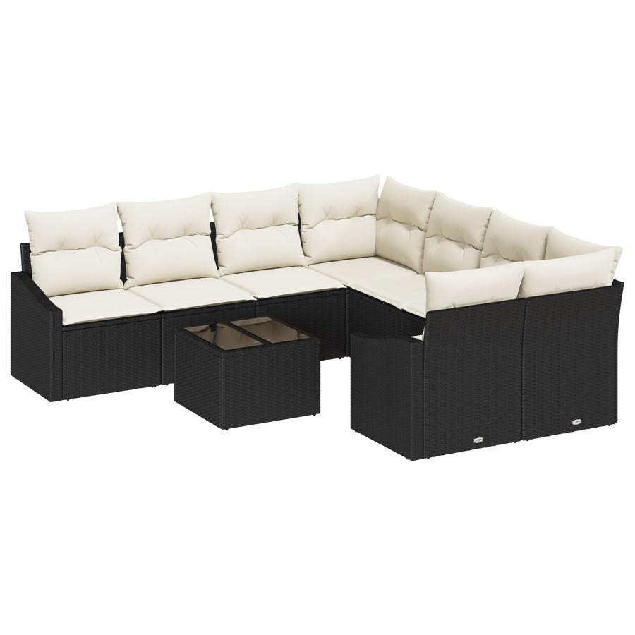 Tuin Bank Set Set Van 9 Crème En Zwart Rattan, Polyester Gegalvaniseerd Staal