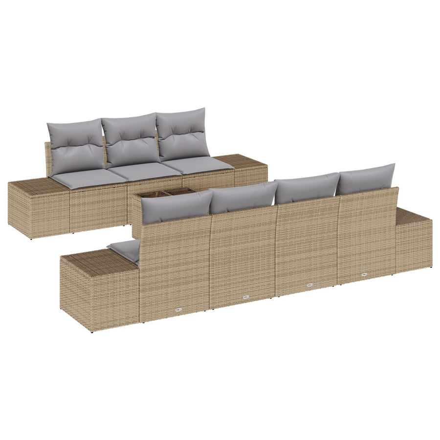 8-Delige Tuin Sofa Set Met Kussens Beige Poly Rattan