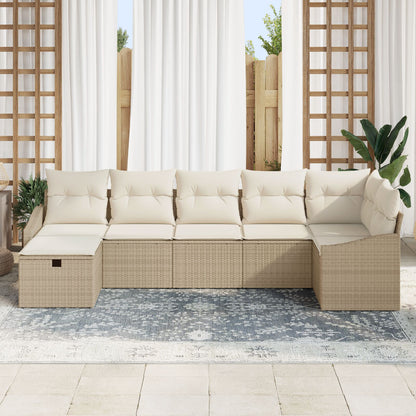 7-Delige Tuin Sofa Set Met Kussens Beige Poly Rattan Wit