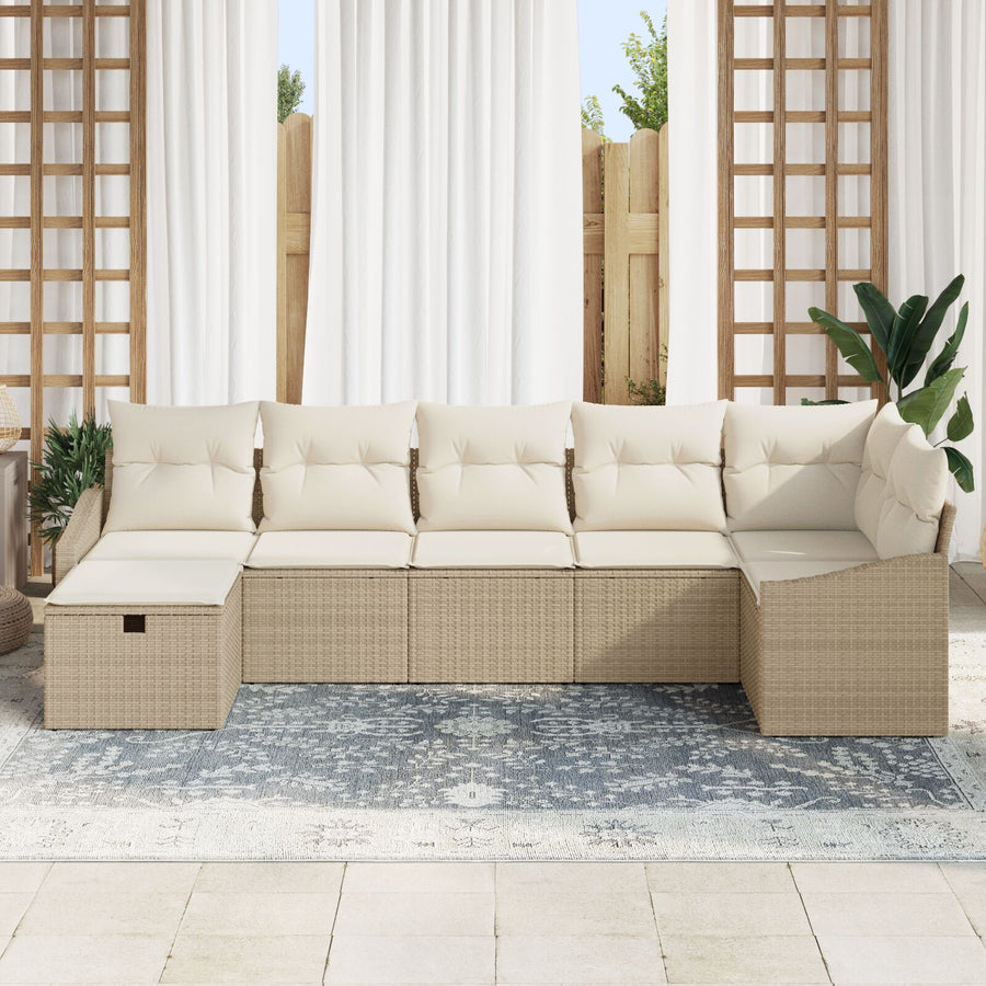 7-Delige Tuin Sofa Set Met Kussens Beige Poly Rattan Wit