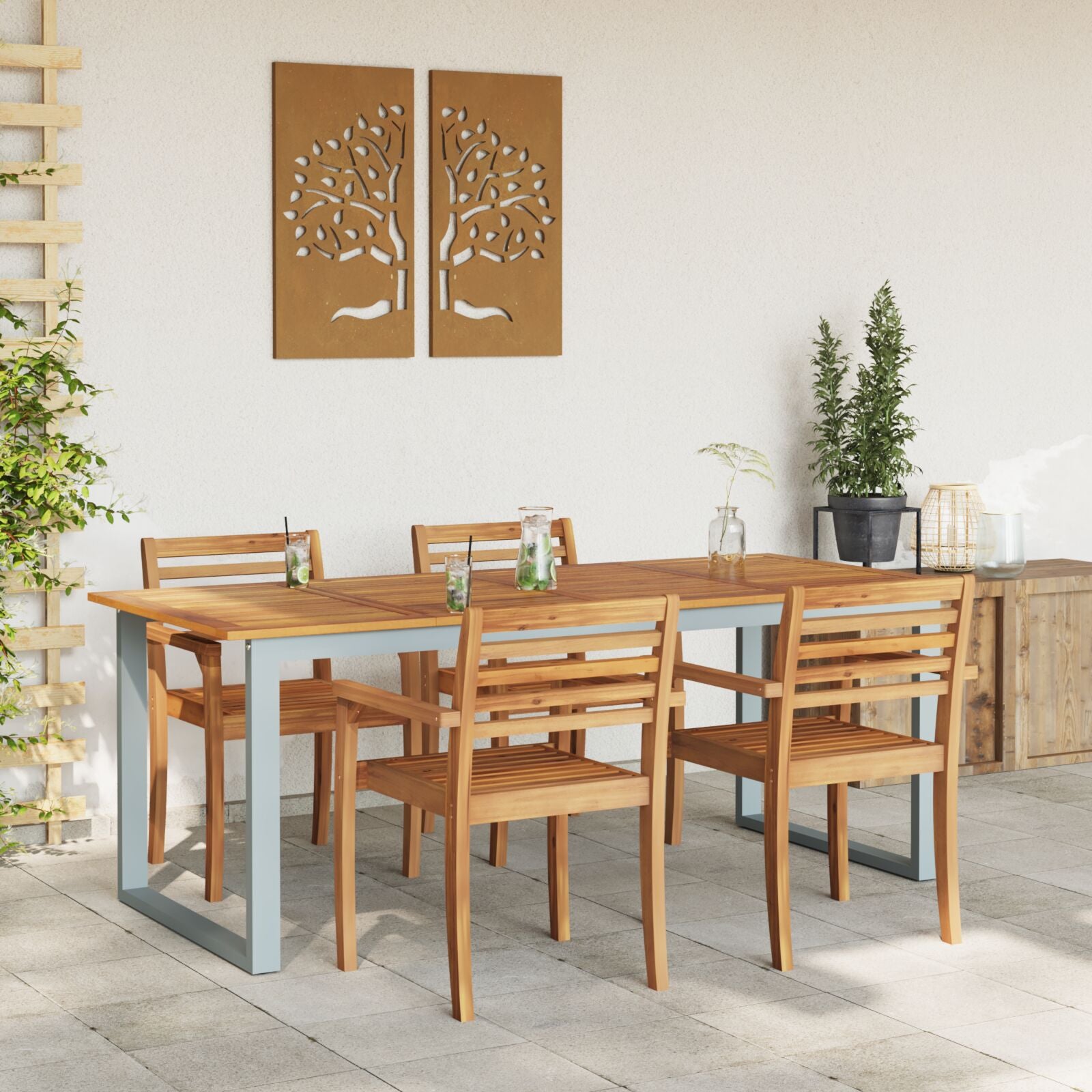Tuin Eettafel Staal En Massief Acaciahout 200 x 90 x 75 cm Overhangend topontwerp