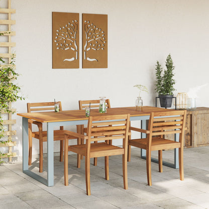 Tuin Eettafel Staal En Massief Acaciahout 200 x 90 x 75 cm Overhangend topontwerp