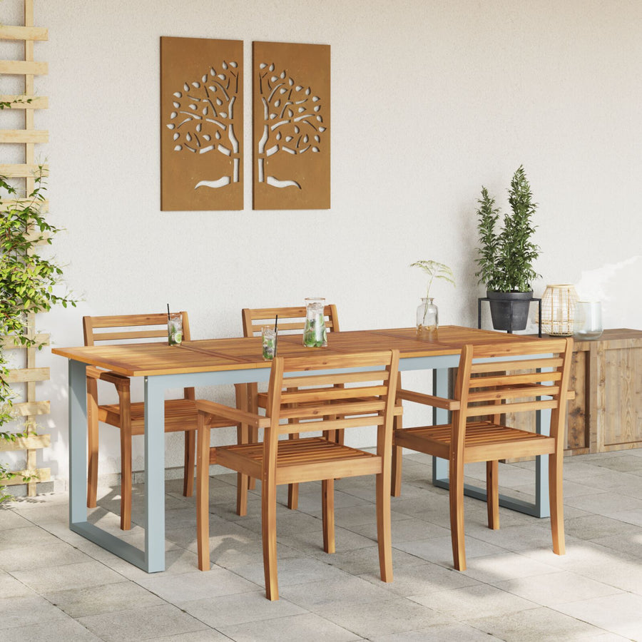 Tuin Eettafel Staal En Massief Acaciahout 200 x 90 x 75 cm Overhangend topontwerp