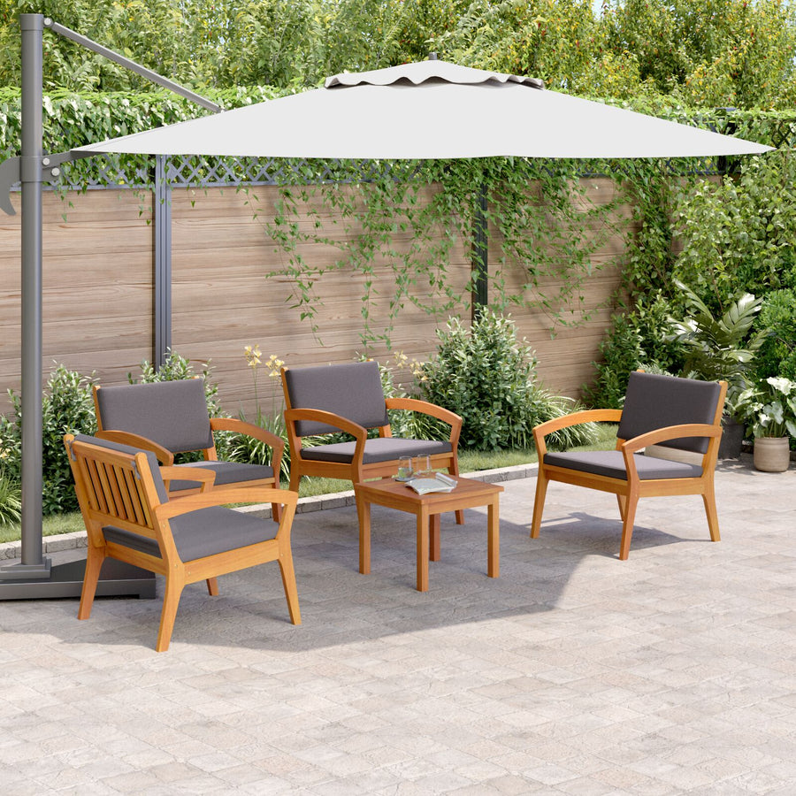 5-Delige Bistro Set Met Kussens - Massief Acaciahout Donkergrijs 4x stoelen + tafel