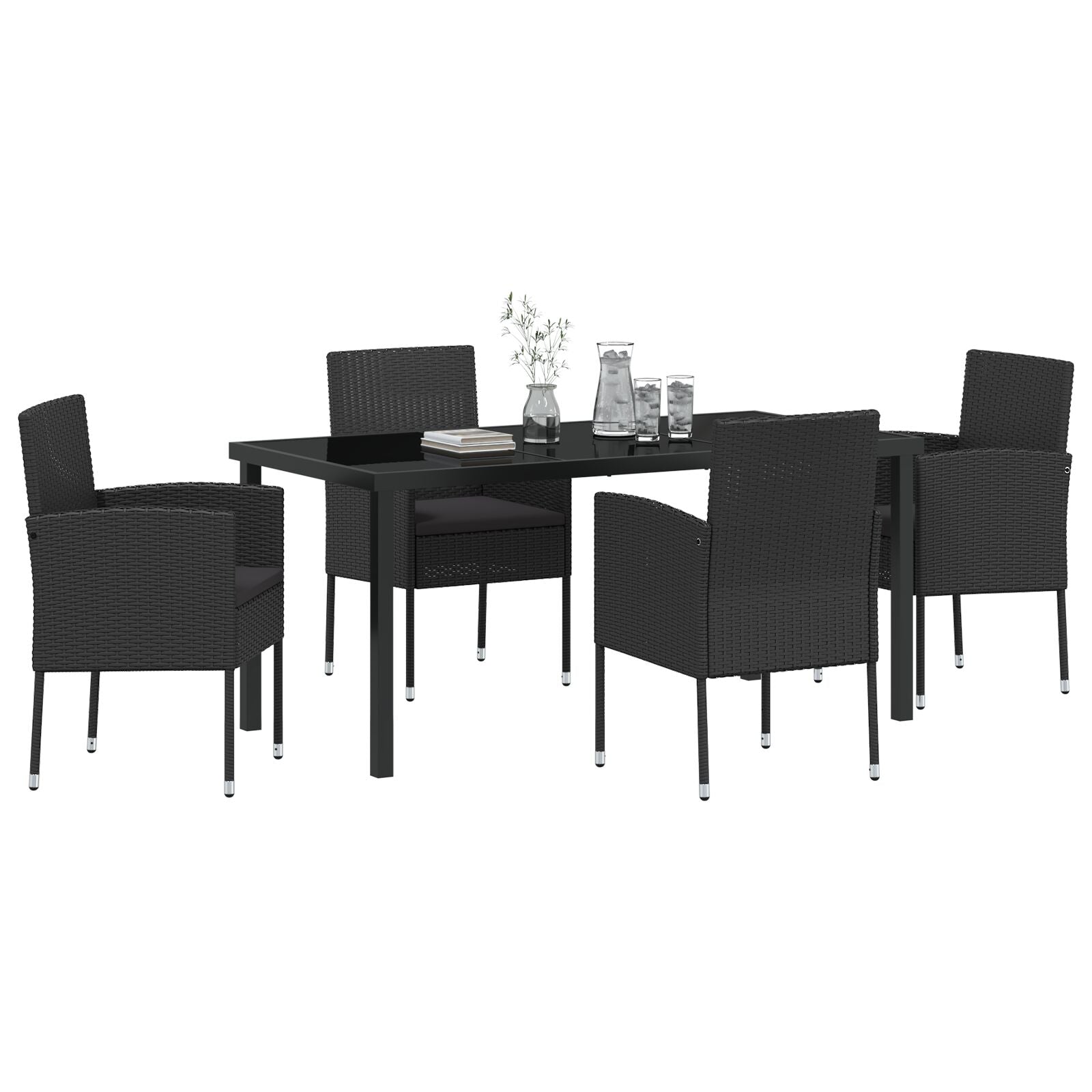 5-Delige Tuinset Met Kussens Zwarte Poly Rattan