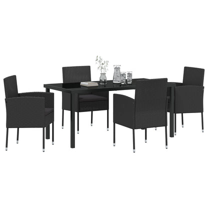 5-Delige Tuinset Met Kussens Zwarte Poly Rattan