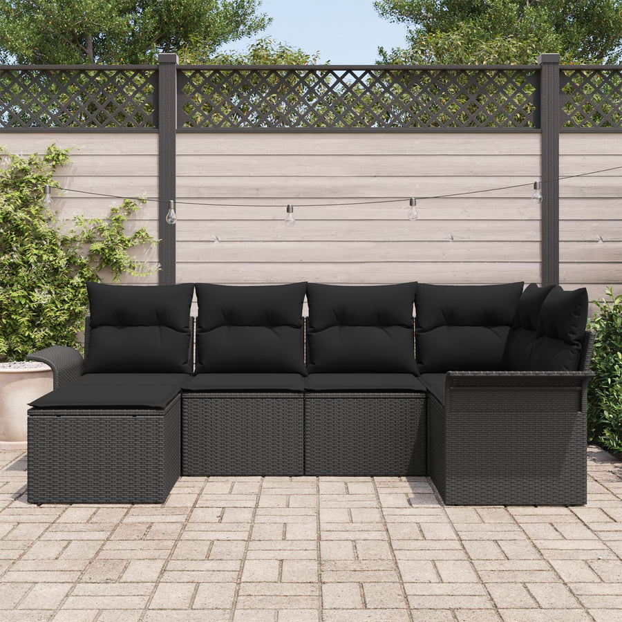6-Delige Tuin Sofa Set Met Kussens Zwart Poly Rattan