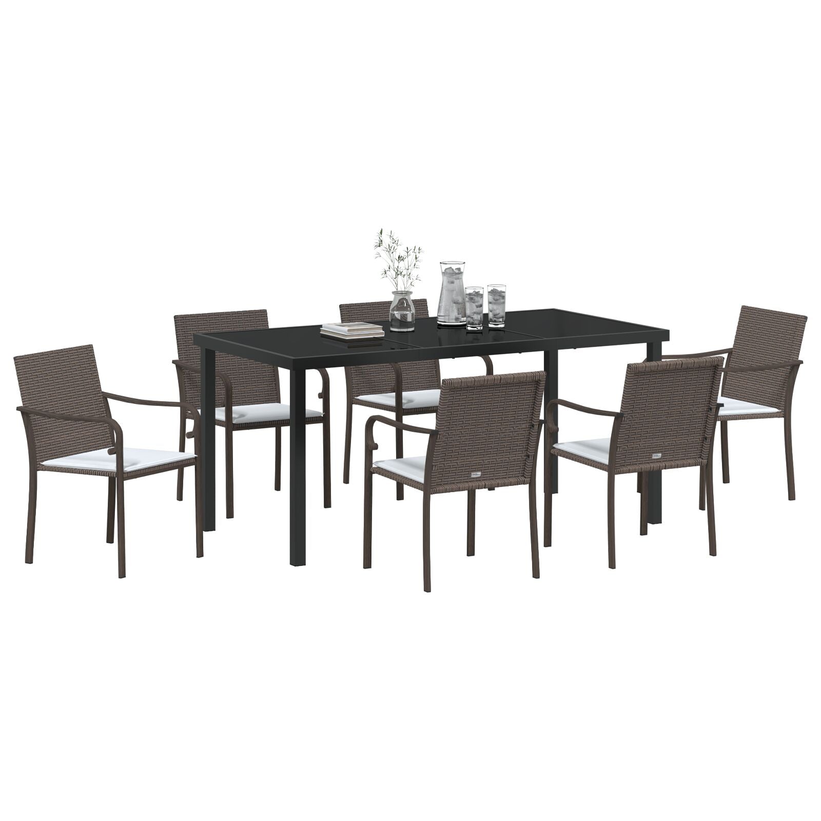 7 Delige Tuinset Met Kussens Poly Rattan 6-Persoons Bruin 160 cm