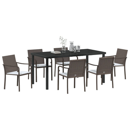 7 Delige Tuinset Met Kussens Poly Rattan 6-Persoons Bruin 160 cm