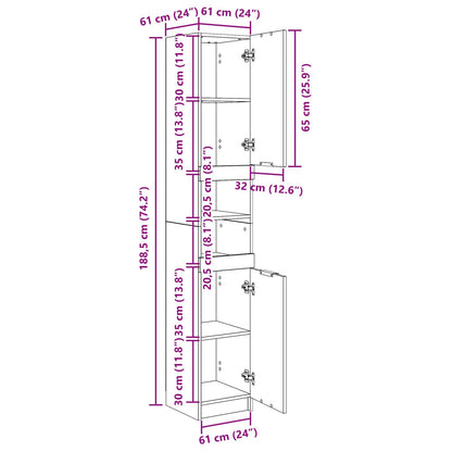 Zwarte Eiken Badkamerkast - 32X34X188,5 Cm Zwart eiken