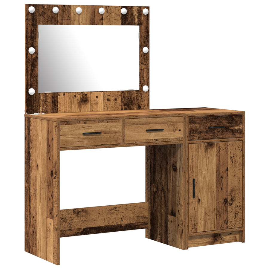 2-Delige Kaptafelset Met Led In Oud Hout En Gefabriceerd Hout