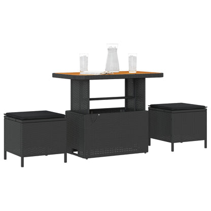 3-Delige Tuin Dineerset Met Kussens Poly Rattan Acaciahout 90 cm Zwart 2 stools