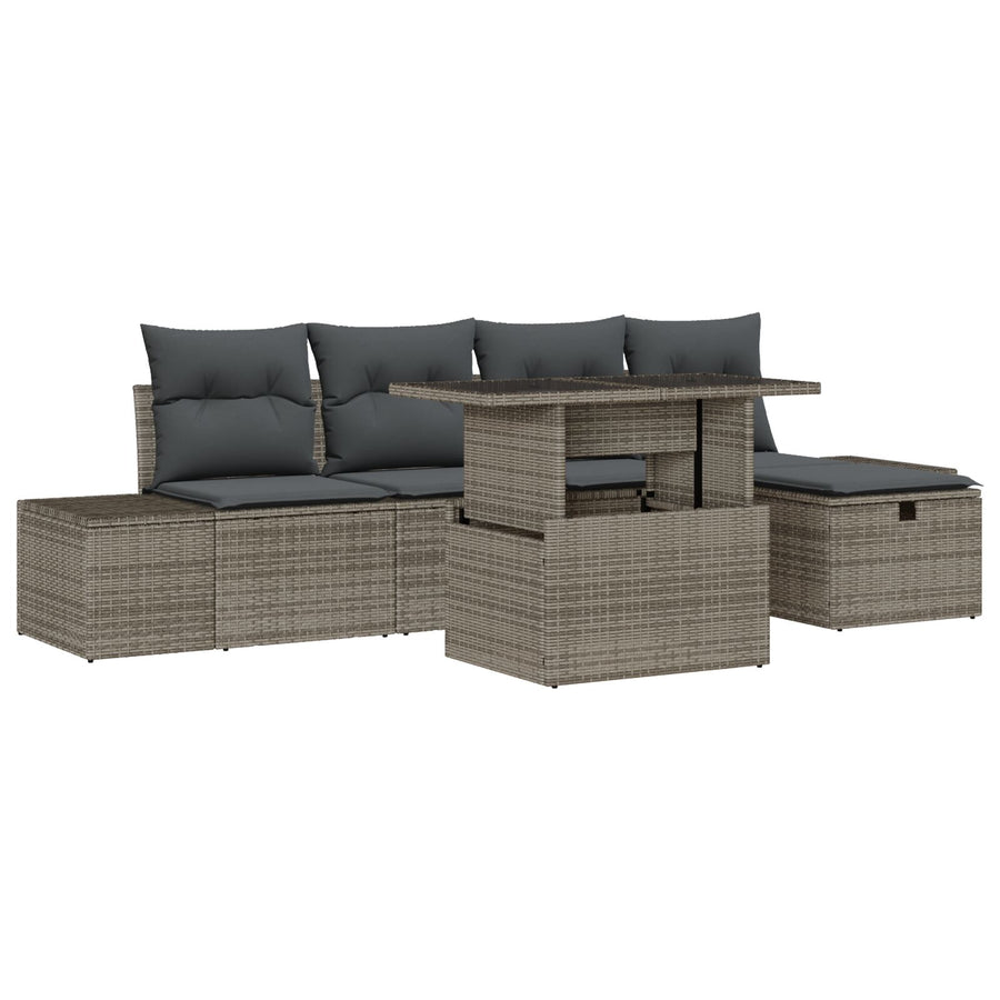 6-Delige Tuinbankset Met Kussens Grijs Poly Rattan Wit
