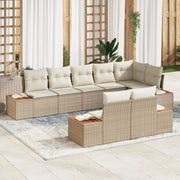 Tuinbankenset poly riet beige 8 personen
