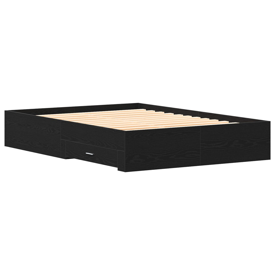 Bedframe Met Lades Zwart Eiken 135X190 Cm Gemaakt Van Engineered Wood Ambachtelijk Eiken