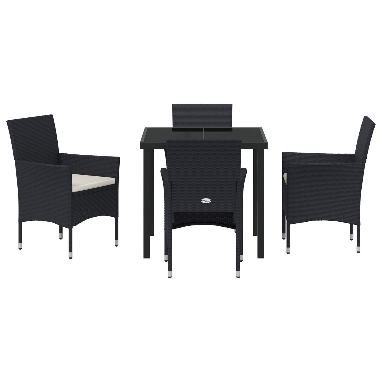 5-Delige Tuin Eetset Zwart Poly Rattan