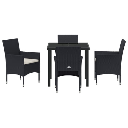 5-Delige Tuin Eetset Zwart Poly Rattan