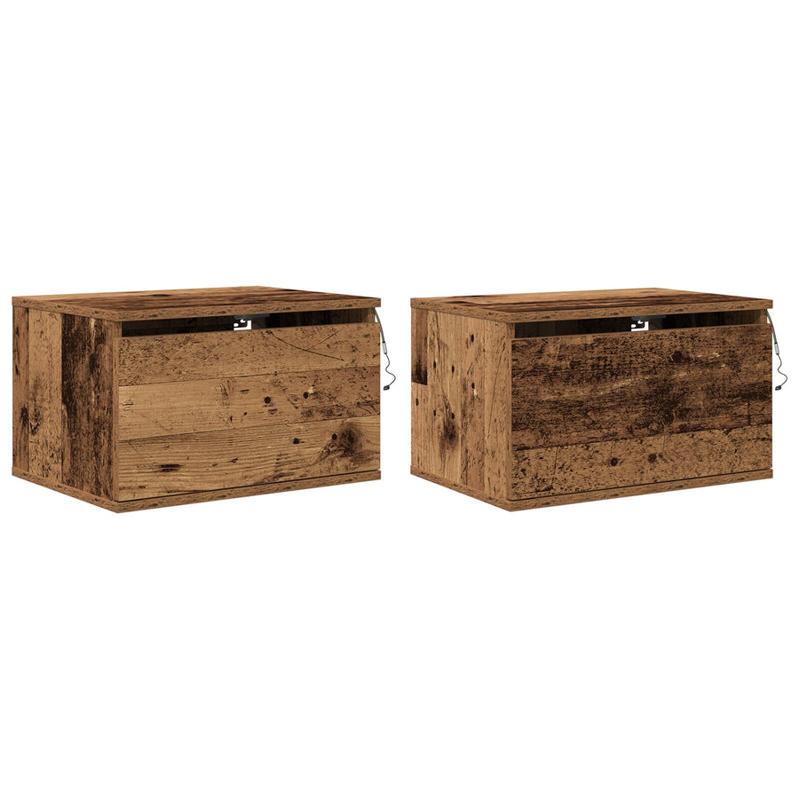 Nachtkastjes Met Led-Verlichting 2 Stuks Wandmontage Oud hout
