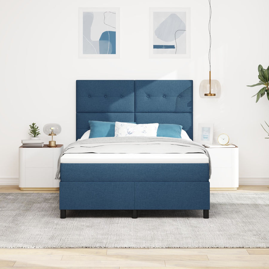 Boxspring Bed Met Matras Stof Blauw 140 x 190 cm Met knopen