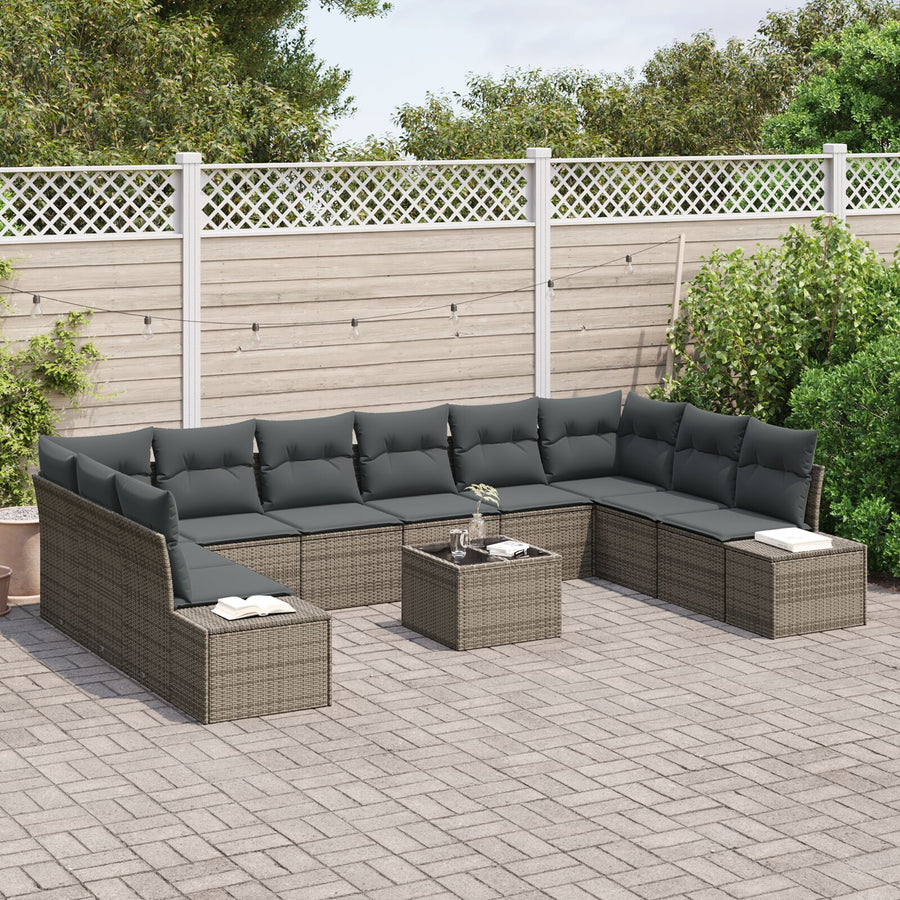 10-Delige Tuin Sofa Set Met Kussens Zwart Poly Rattan