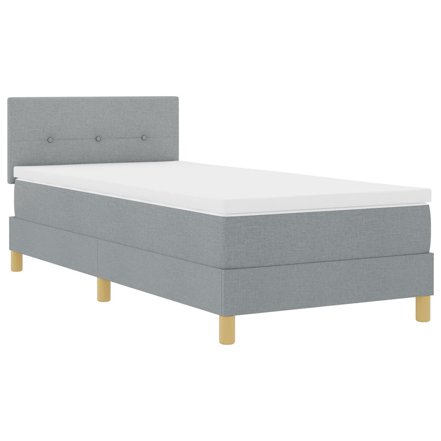Boxspring Bed Met Matras Stof Lichtgrijs 100 x 200 cm Knop geplooid