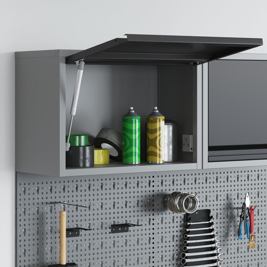 Gereedschapskast Muurbevestiging Met Gasliftdeur 50X25X35 Cm 50 cm Zwart en grijs