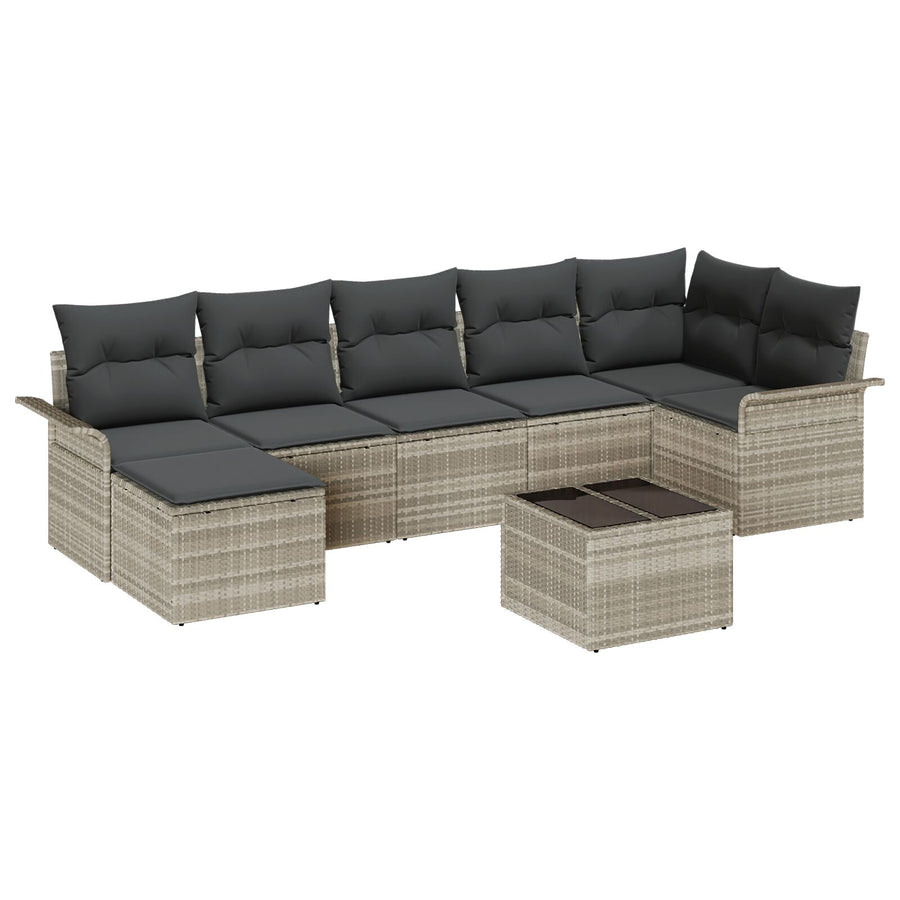 8-Delige Tuinbankset Met Kussens Grijs Poly Rattan