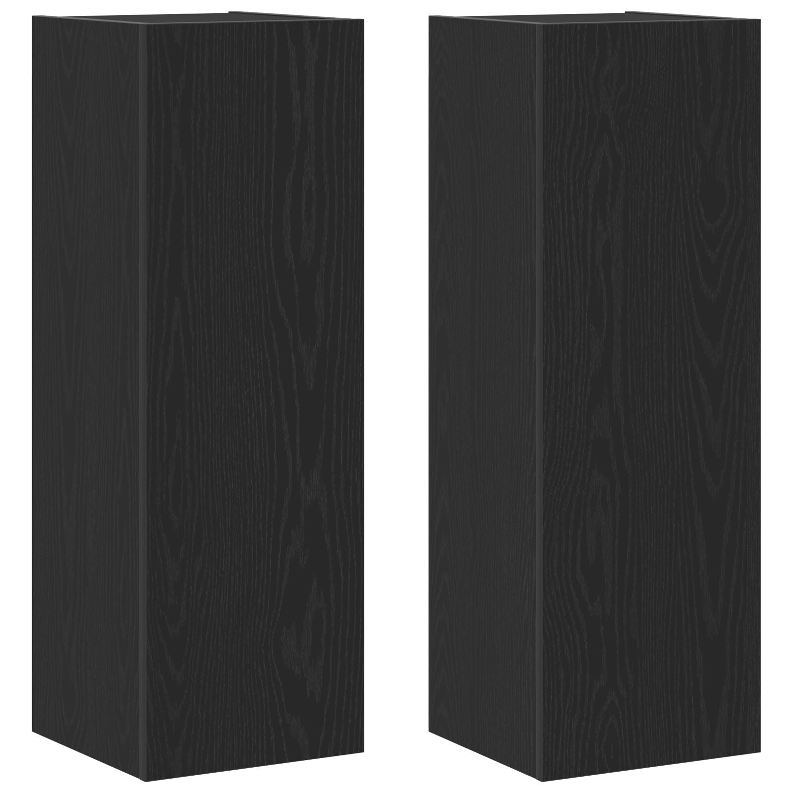 Wandmontage Tv-Kasten 2 Stuks Zwart Eiken 30,5X30X90 Cm Bewerkt Hout