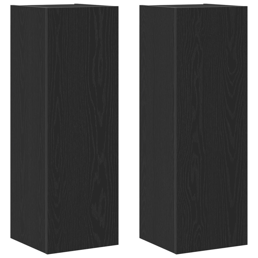 Wandmontage Tv-Kasten 2 Stuks Zwart Eiken 30,5X30X90 Cm Bewerkt Hout