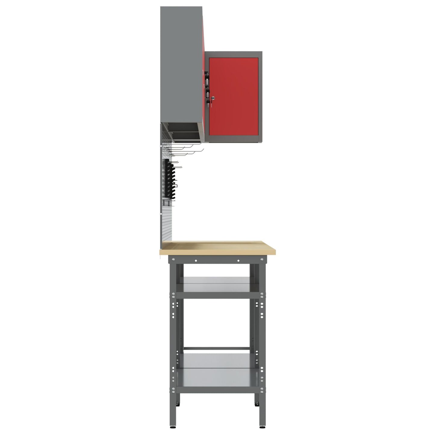 10-Delige Gereedschapsopslag Tafelset Van Geengineerd Hout En Metaal 100 cm kast met pegboard Rood 3x tafel + 4x kast + 4x pegboard