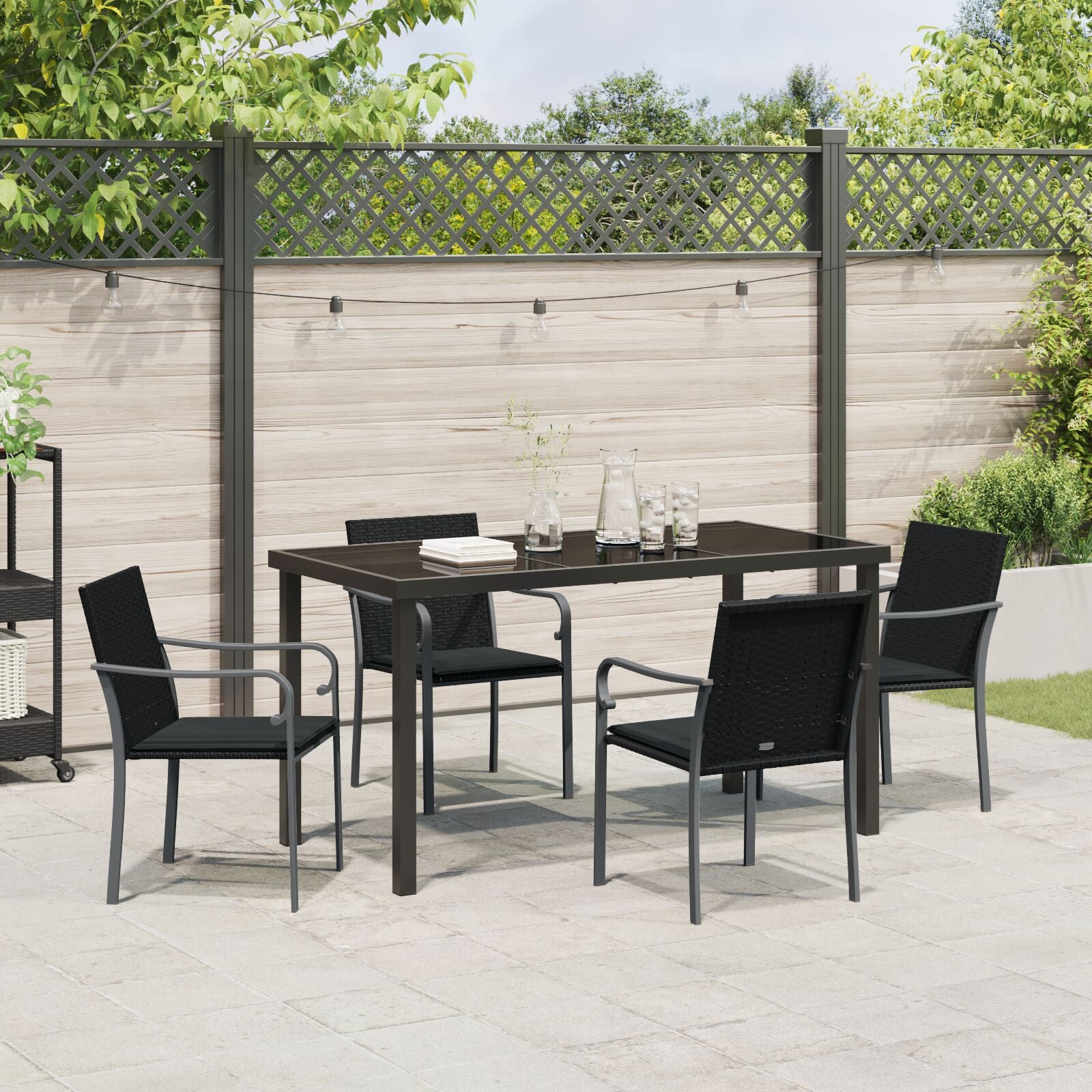 5-Delige Tuinset Met Kussens - Poly Rattan 4-Zits Zwart 140 cm