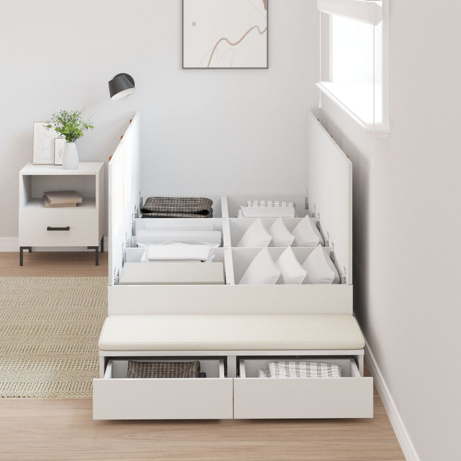Opbergbedframe Wit Bewerkt Hout 236,5 X 90 X 31,5 Cm Artisanaal Eiken