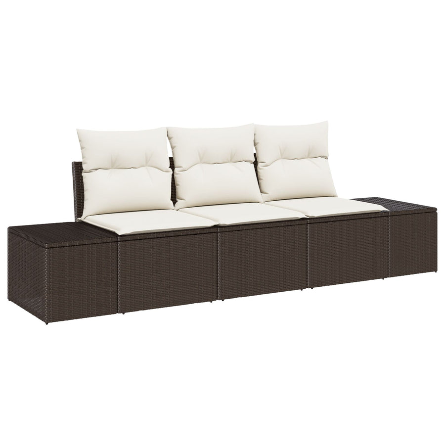 3-Delige Tuin Sofa Set Met Kussens Bruin Poly Rattan