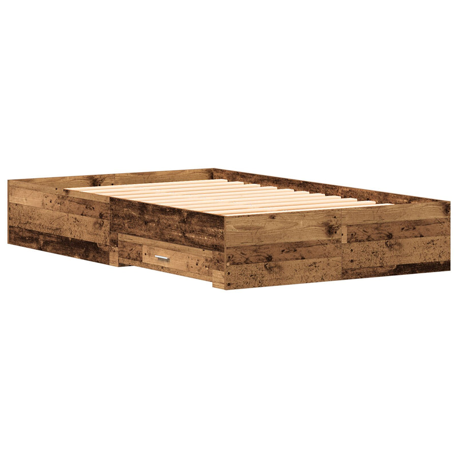 Bed Frame Met Lades Oud Hout 120X200 Cm Bewerkt Hout Ambachtelijk Eiken