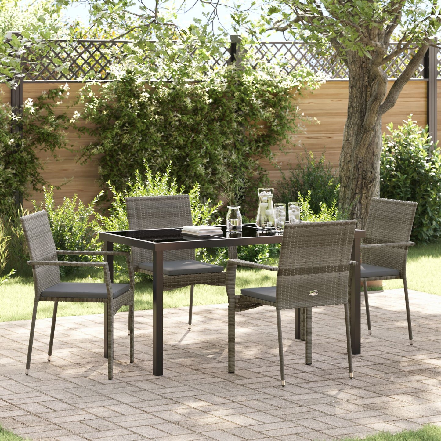5-Delige Tuin Eetset Met Kussens Grijs Poly Rattan