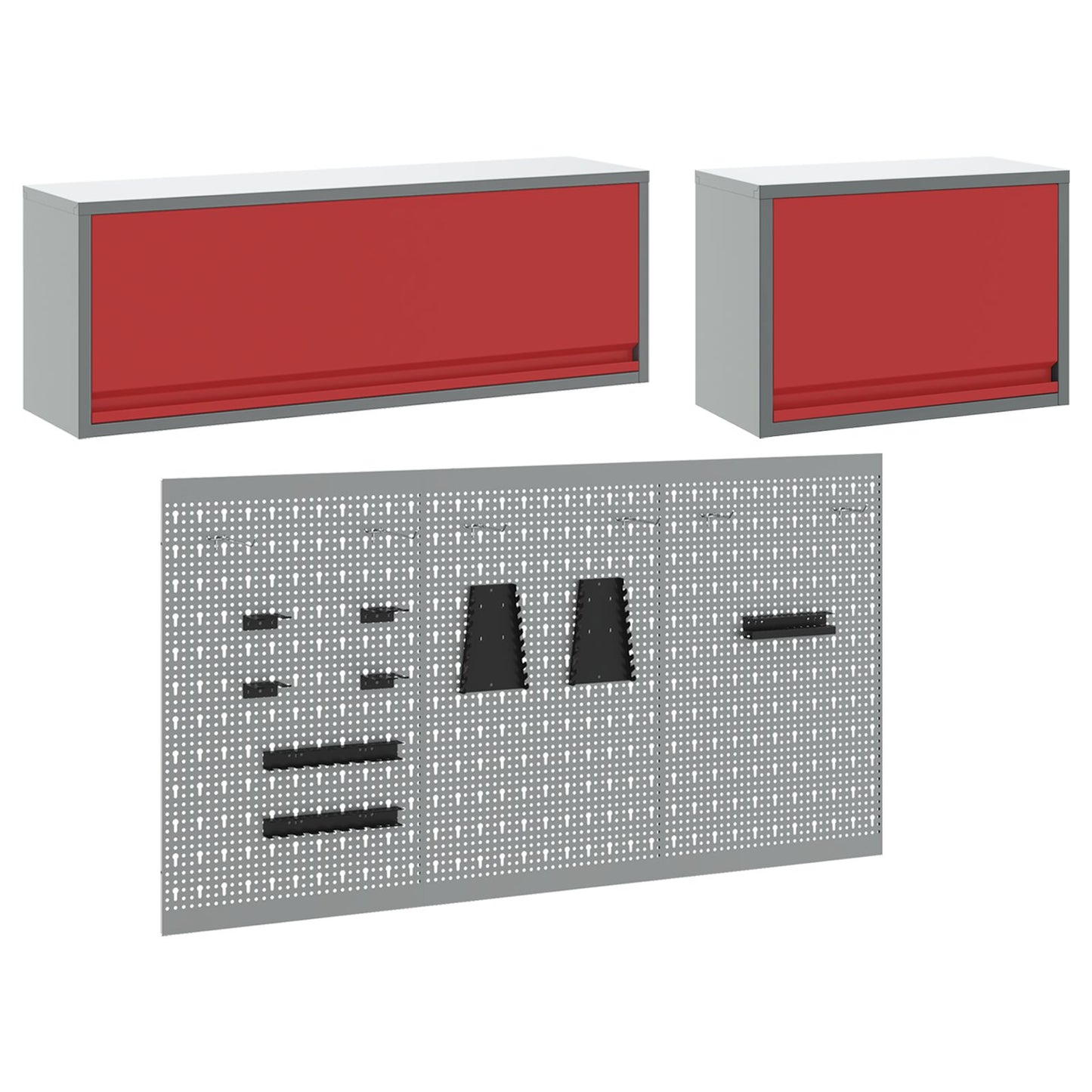 5-Delige Gereedschapskast En Pegboard Set Muurbevestiging Rode Metaal