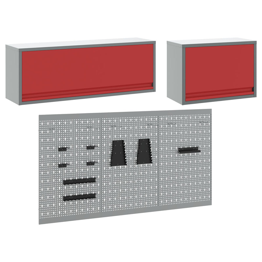 5-Delige Gereedschapskast En Pegboard Set Muurbevestiging Rode Metaal