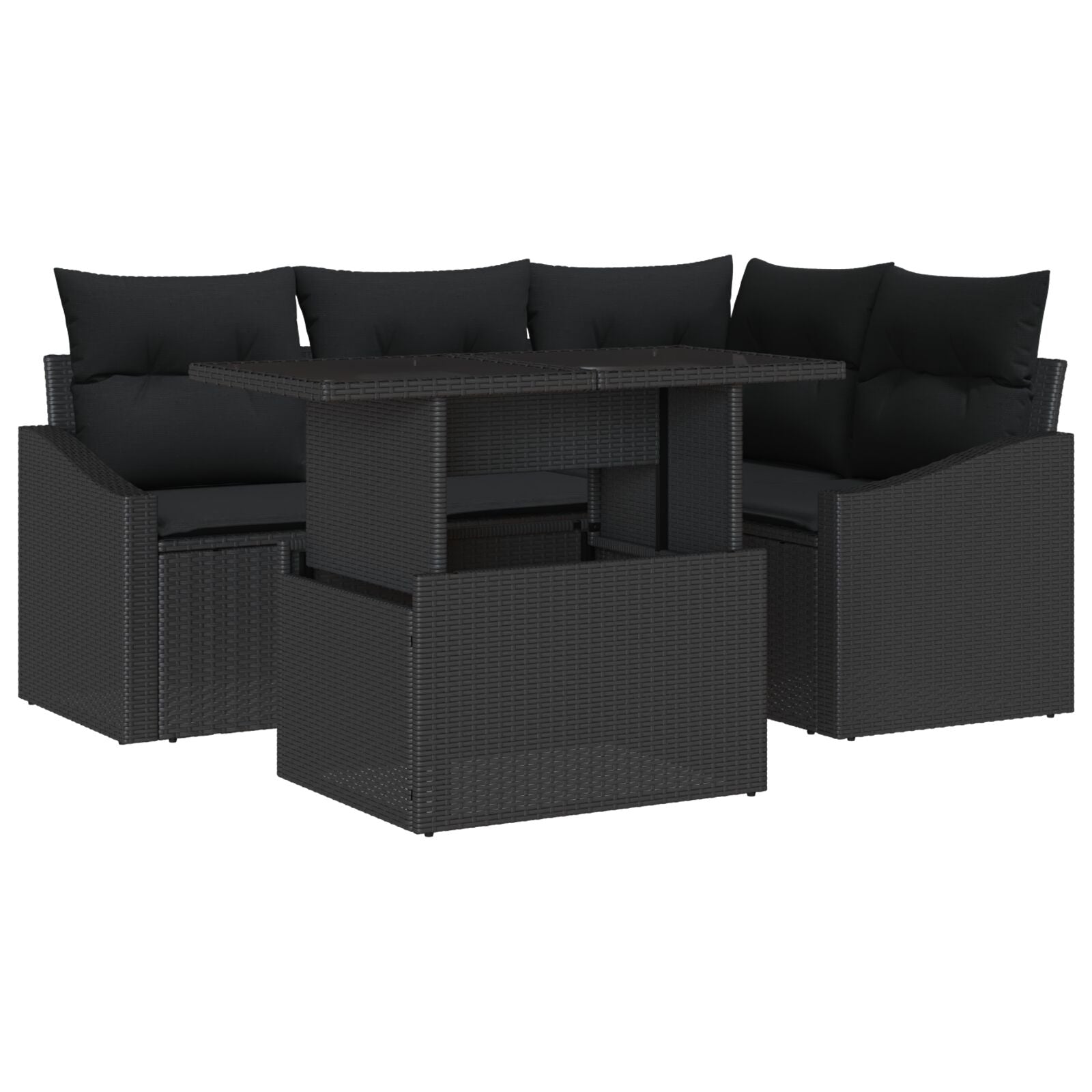 Tuinsofa Set Set Van 5 Zwart Rattan Tuinhoek Sofa Rechthoekig