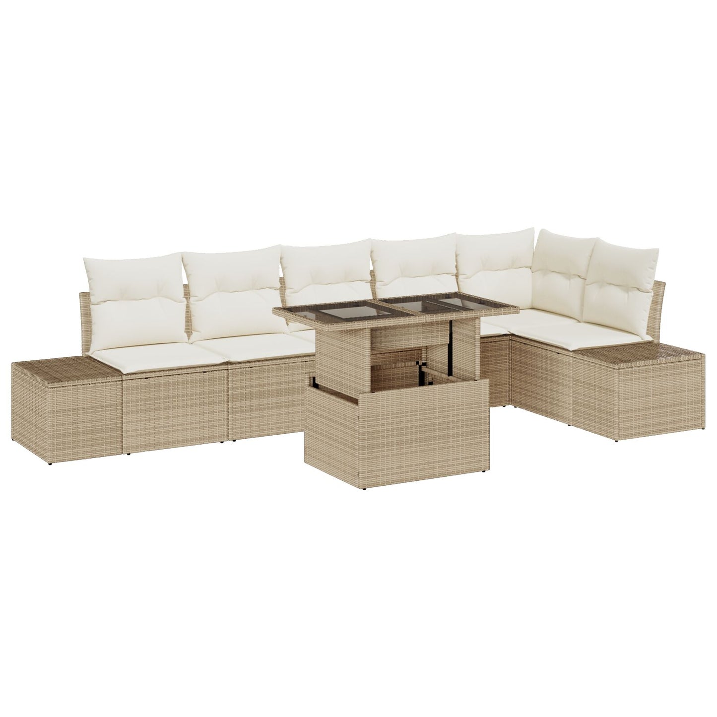 7-Delige Tuin Sofa Set Met Kussens Beige Poly Rattan