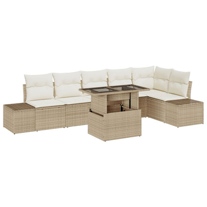 7-Delige Tuin Sofa Set Met Kussens Beige Poly Rattan