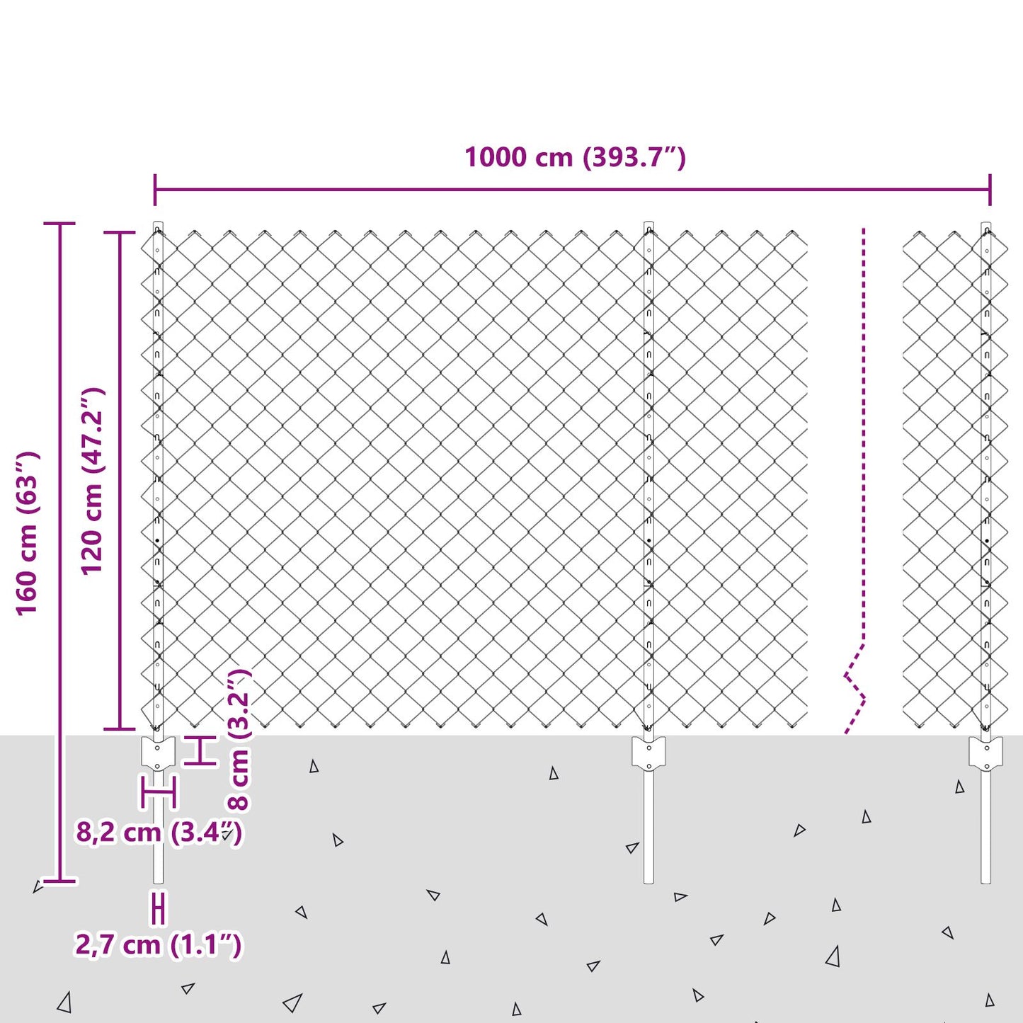 Kettinglink Omheining Met 20 U Palen Grijs 1.2X10 M Staal