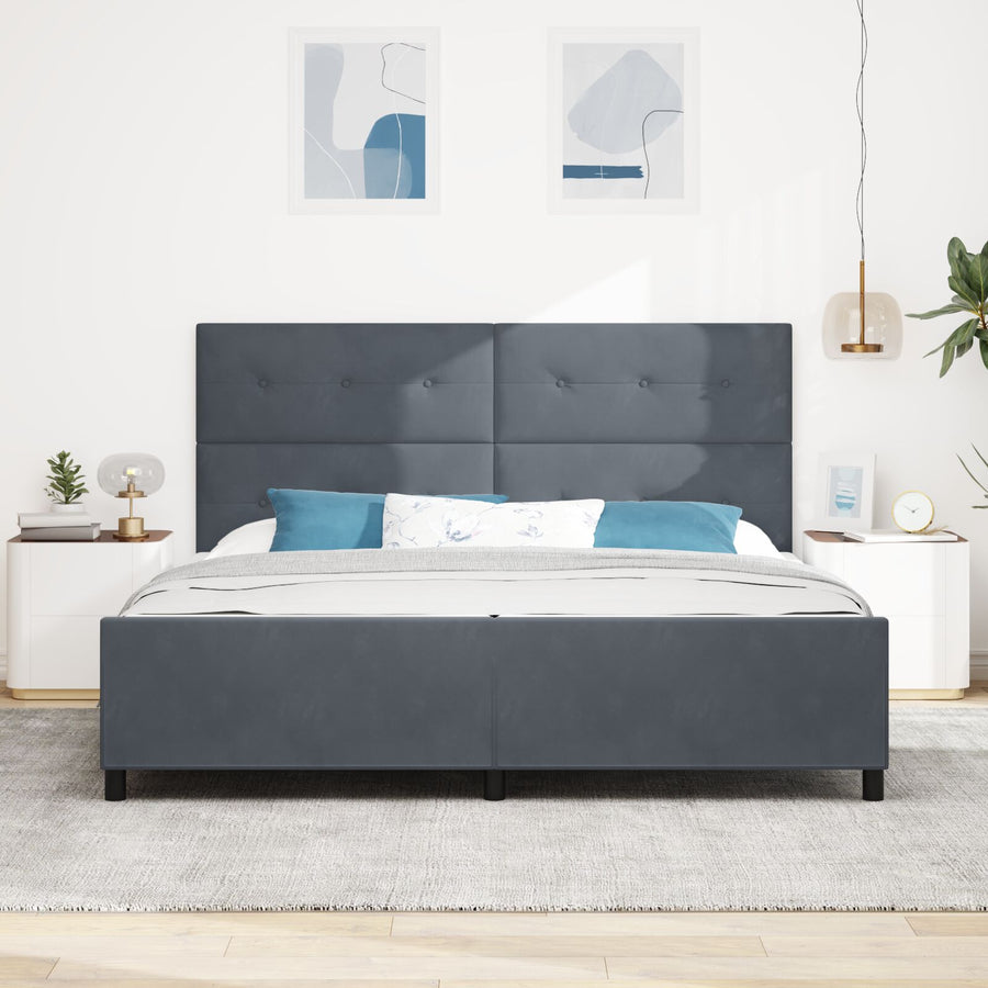 Bed Frame Donkergrijs 200X200 Cm Velvet Crème