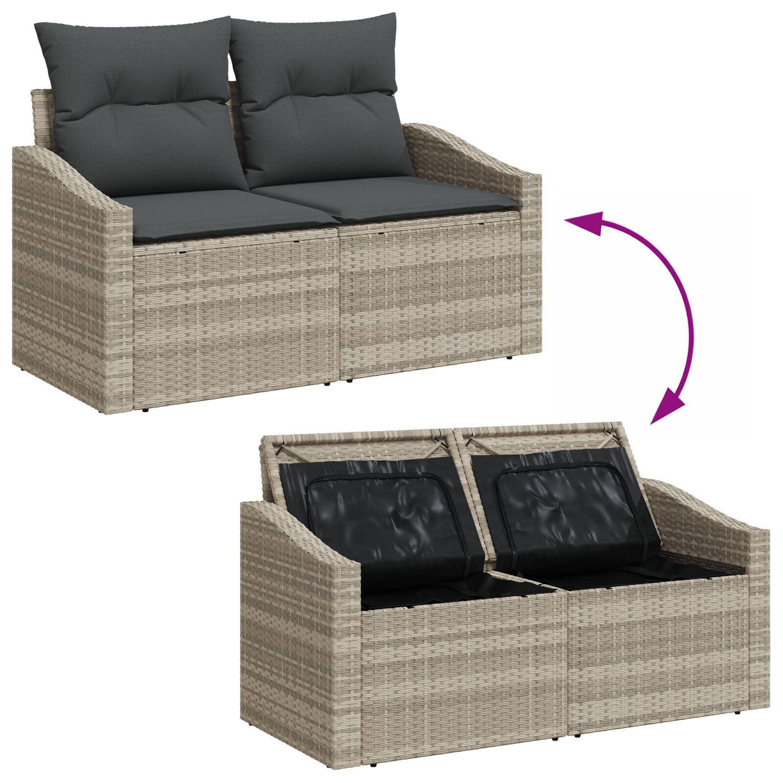 5-Delige Tuin Sofa Set Met Kussens Lichtgrijs Poly Rattan Wit
