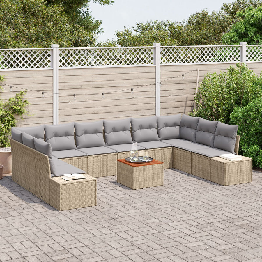 11-Delige Tuinbank Set Met Kussens Beige Poly Riet Acacia